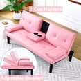 thumbnail image 3 of Aukfa Leather Futon Convertible Sofa Bed for Home Office, 2 Cup Holders&Pillows, Pink, 3 of 9
