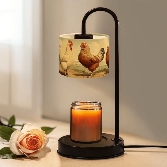 Candle Warmer Lamp with Timer Dimmer Rustic Farmyard Scene Roosters Hens Vintage Style Candle Lamp Warmer for Jar Candle with 4 Bulbs Gifts for Women House Warming Gifts