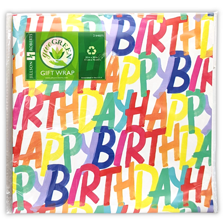 Jillson & Roberts Flat Wrapping Paper Sheets, Rainbow Birthday