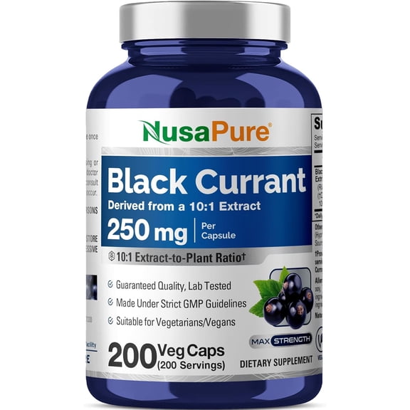 NusaPure Black Currant Capsules, 250 mg, 200 Veg Capsules (Non-GMO, Vegan)