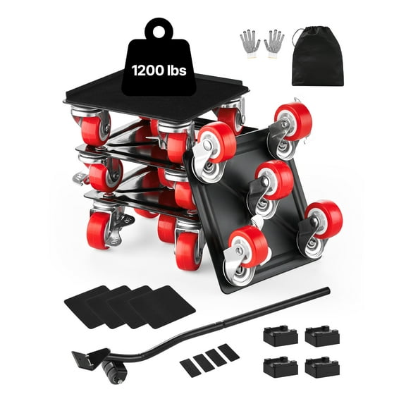 KFFKFF Furniture Dolly with 1200 lbs Capacity, Heavy-Duty Movers with 5 Swivel Wheels, Carbon Steel Platform, and Lifting Tool Set for Moving Appliances, Sofas, Refrigerators, and Washing Machines