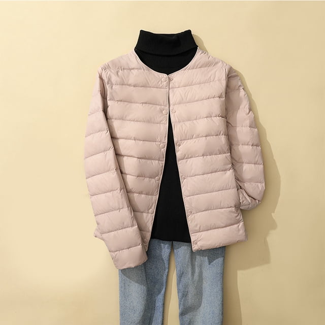 LOVZFMLL Jackets for Women's Puffer Jacket Long Sleeve Buttons Quilted Down Coat Winter With Pockets