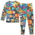 thumbnail image 2 of BZSMCE Unisex Pajama Set Snug-Fit Cotton Sleepwear Fish Mosaic Printed, 2 of 7