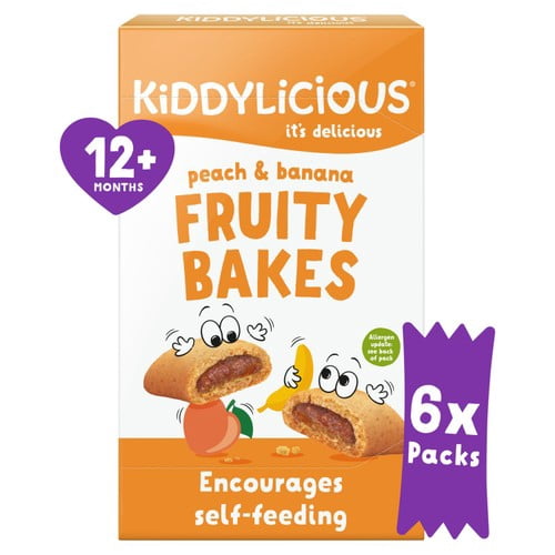 Kiddylicious Peach & Banana Fruity Bakes Baby Snacks Multi 6 x 22g, British Import (Pack of 3)