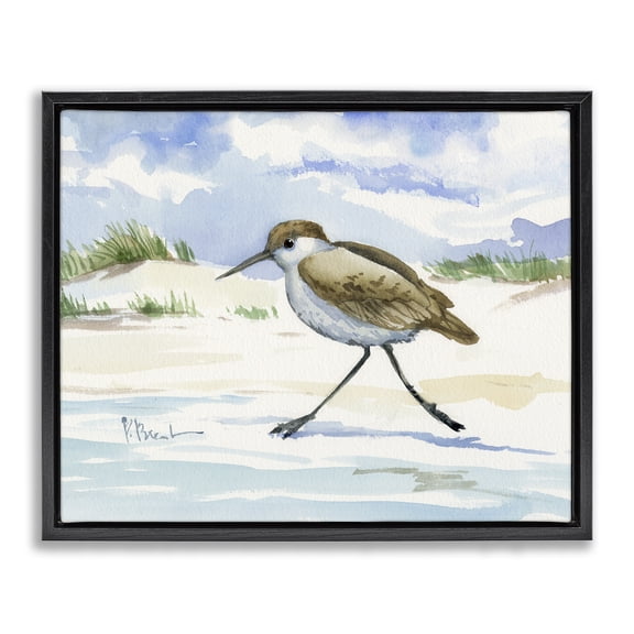 Stupell Industries Rustic Lodge Inlet Beach Sandpiper Running Black Floating Frame Canvas Art, 21 x 17, by Paul Brent