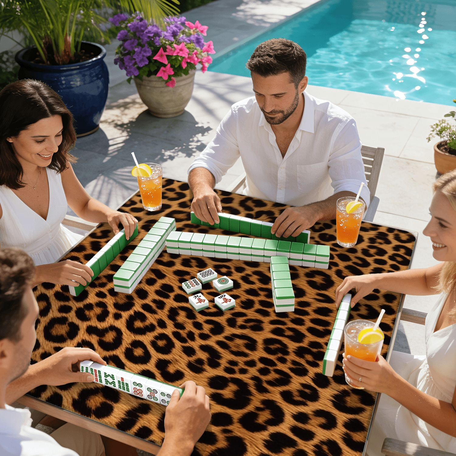 Mahjong Mat 31.5" x 31.5" print simulates elegant leopard skin its distinct spots striking Non-Slip Noise Reduction American Mahjong Tiles Table Cover for Dominoes Poker Card Board Games Gift