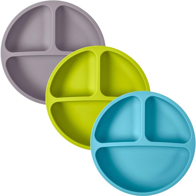 Silicone Plates for Toddlers - 3 Pc Set, Divided Baby Plates, Dishwasher & Microwave Friendly, Food Grade Silicone Kids Plates with Dividers