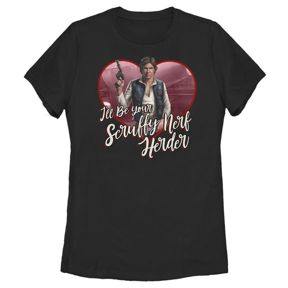 Women's Star Wars Valentine's Day Han Solo I'll Be Your Scruffy Nerf Herder Graphic Tee Black Medium