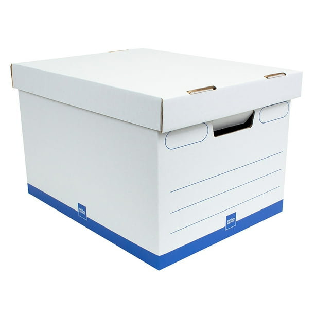 Office Depot 60% Recycled Quick Set-Up Storage Boxes With Lift-Off Lid,  Letter/Legal, 10inH x 12inW x 15inD, White/Blue, pk Of 12, 0800303 -  