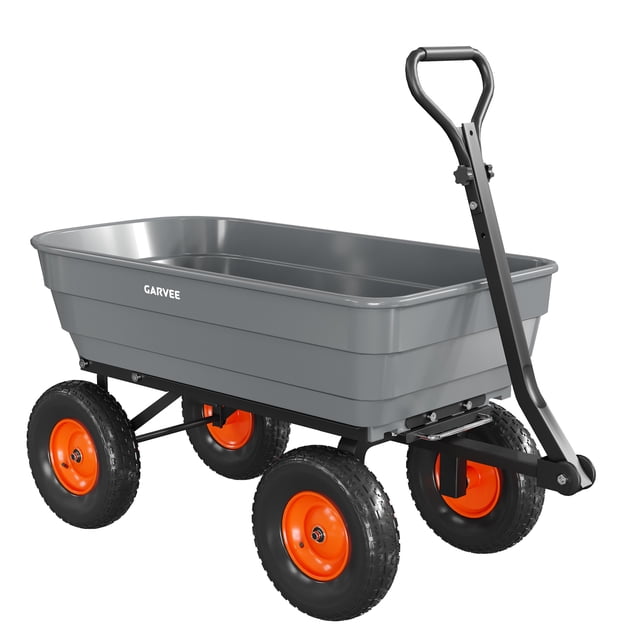 Graden Dump Cart, 600 Lb Capacity, Yard Utility Wagon With 180° Adjustable Handle, All Terrain Tires & Quick Release System, Poly Dump Cart for Soils Plants Tools, Heavy Duty
