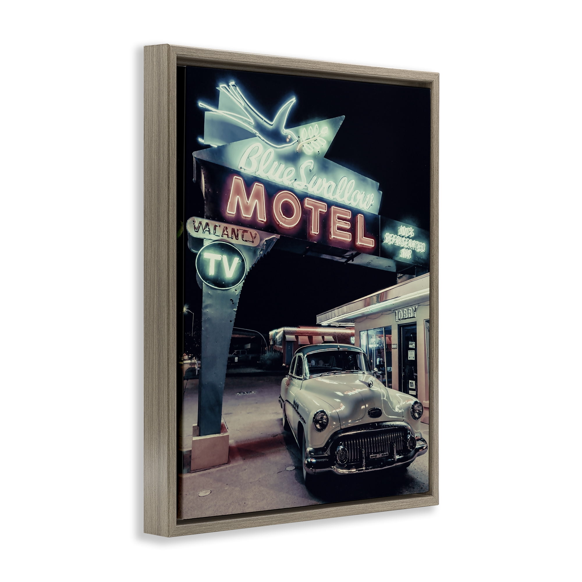 Stupell Industries Vintage Motel Getaway Car Transportation Painting Brown Floater Framed Canvas Art Print Wall Art, 25 x 31