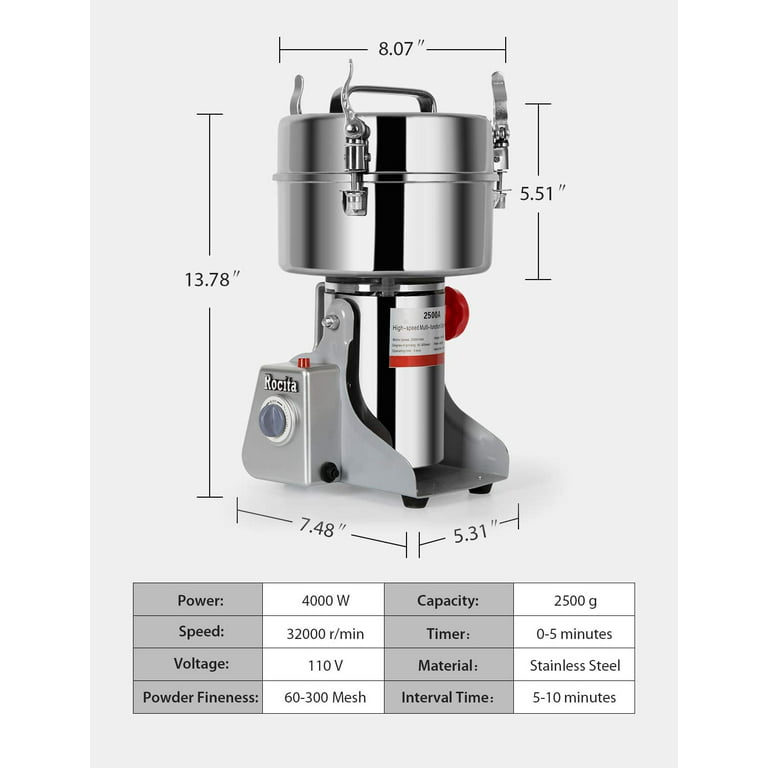 Spice Grinder Electric Grain Mill Grinder, Commercial 2500g Dry Mill Grinder  Machine Swing Type for Coffee Spice Herb Corn 