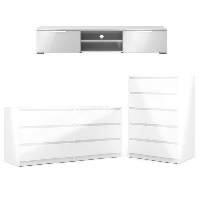 Tvilum Canada 3 Pièces avec Support de Télévision de 68 Po et Deux Commodes en Blanc Brillant