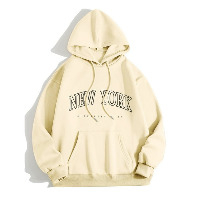 Bmisegm Chandails à Capuche Décontractés à Manches Longues pour Femmes, T-Shirts Graphiques, Chandails Molletonnés, Hauts à Enfiler pour Femmes, Chandail Molletonné pour Femmes Beige TTG