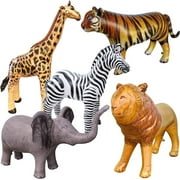 Jet Creations Safari Inflatable Plush Stuffed Animal 5 Pack Giraffe Zebra Elephant Lion Tiger for Pool, Party Decoration, Size up to 40 inch, AIR-GZELT5, 36, Multi