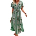 thumbnail image 1 of Liacowi Women Boho Summer Maxi Dress Floral Casual Wrap V Neck Short Sleeve Split Flowy Beach Long Dresses with Belt, 1 of 5