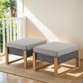 thumbnail image 2 of PARKWELL 2PCS Patio Wicker Ottoman Seat Foot Rest Side Table with Cushions for Indoor Outdoor,Gray, 2 of 8