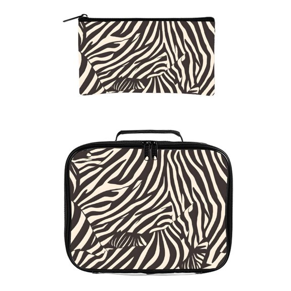 2 Pieces Transparent Storage Bag Handle Design Is Easy To Pick Up And Put Down For Work Life Travel Business Zebra Skin Print Style SaddleBrown_4