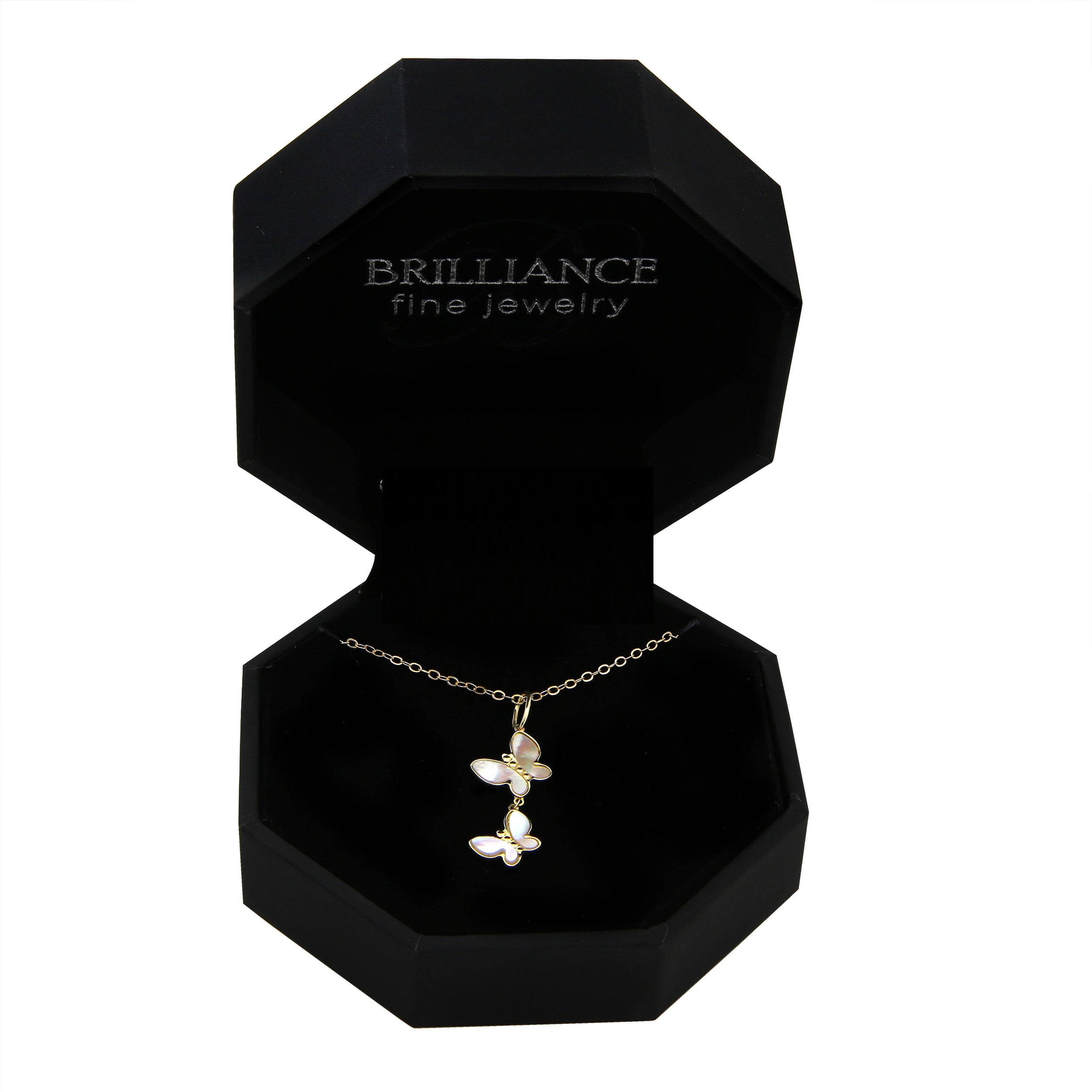 Brilliance Fine Jewelry 10KT Yellow Gold Mother of Pearl Butterfly Pendant with 18" Chain
