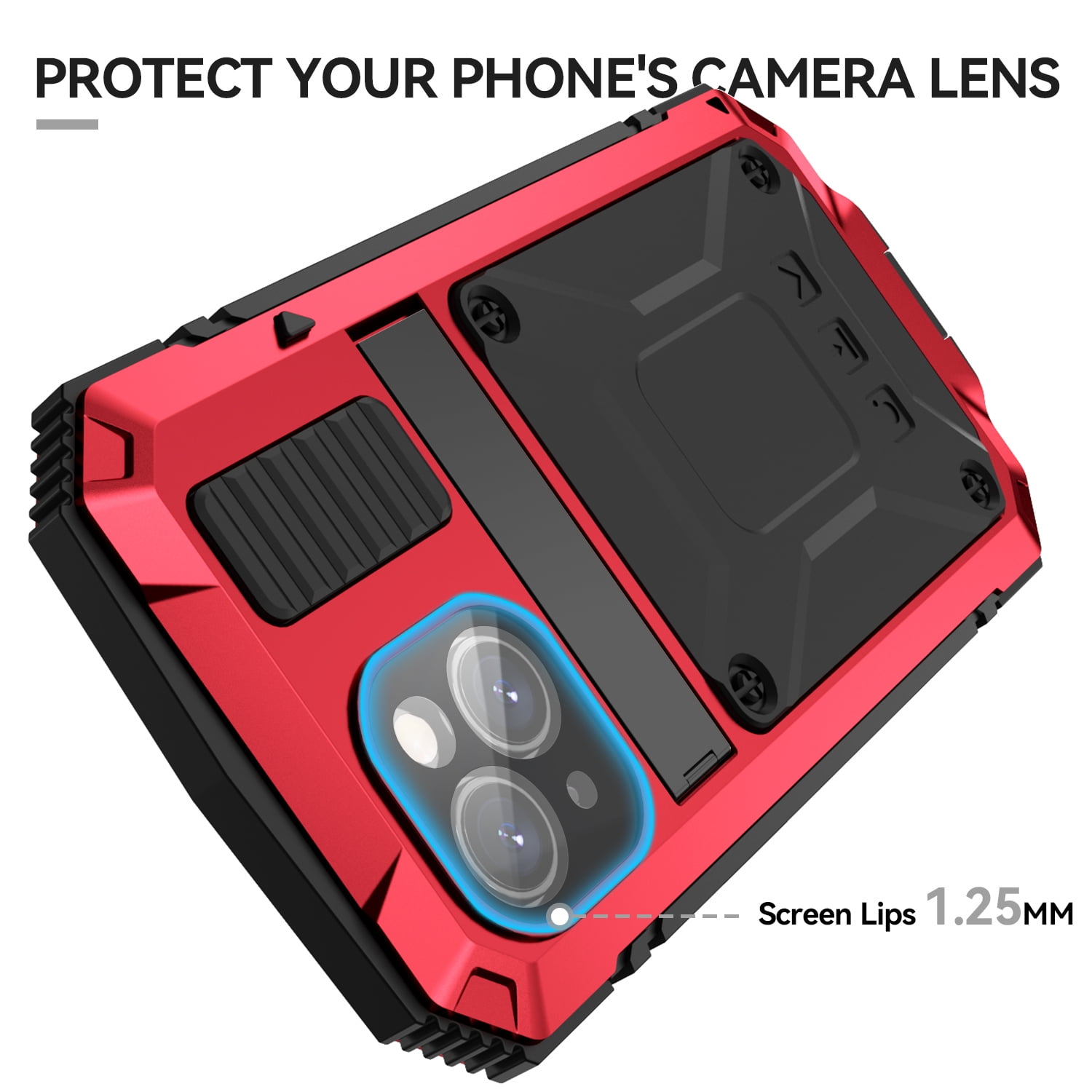 for iPhone 13 Armor Cover Case with Screen Protector, with Built-in 360° Rotate Ring Stand Heavy Duty Protection Cover Case for Apple iPhone 13, Red