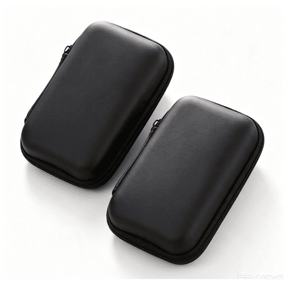 Mini Rectangle Earbuds Case 2 Pack - Portable Hard‑shell Electronic Zipper Case - Carrying Storage Pouch for Earphone, Ear Bud, Adapter, Cable, Charger, Digital Accessories Black