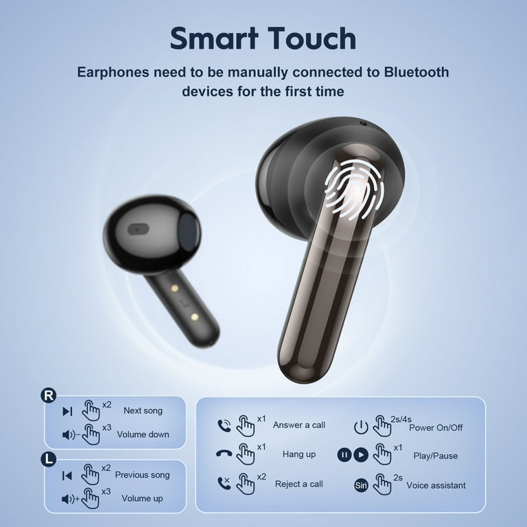 New Bee Touch Control Wireless Earbud Bluetooth Headphones with HD Dou Mic Noise Cancelling Earbuds