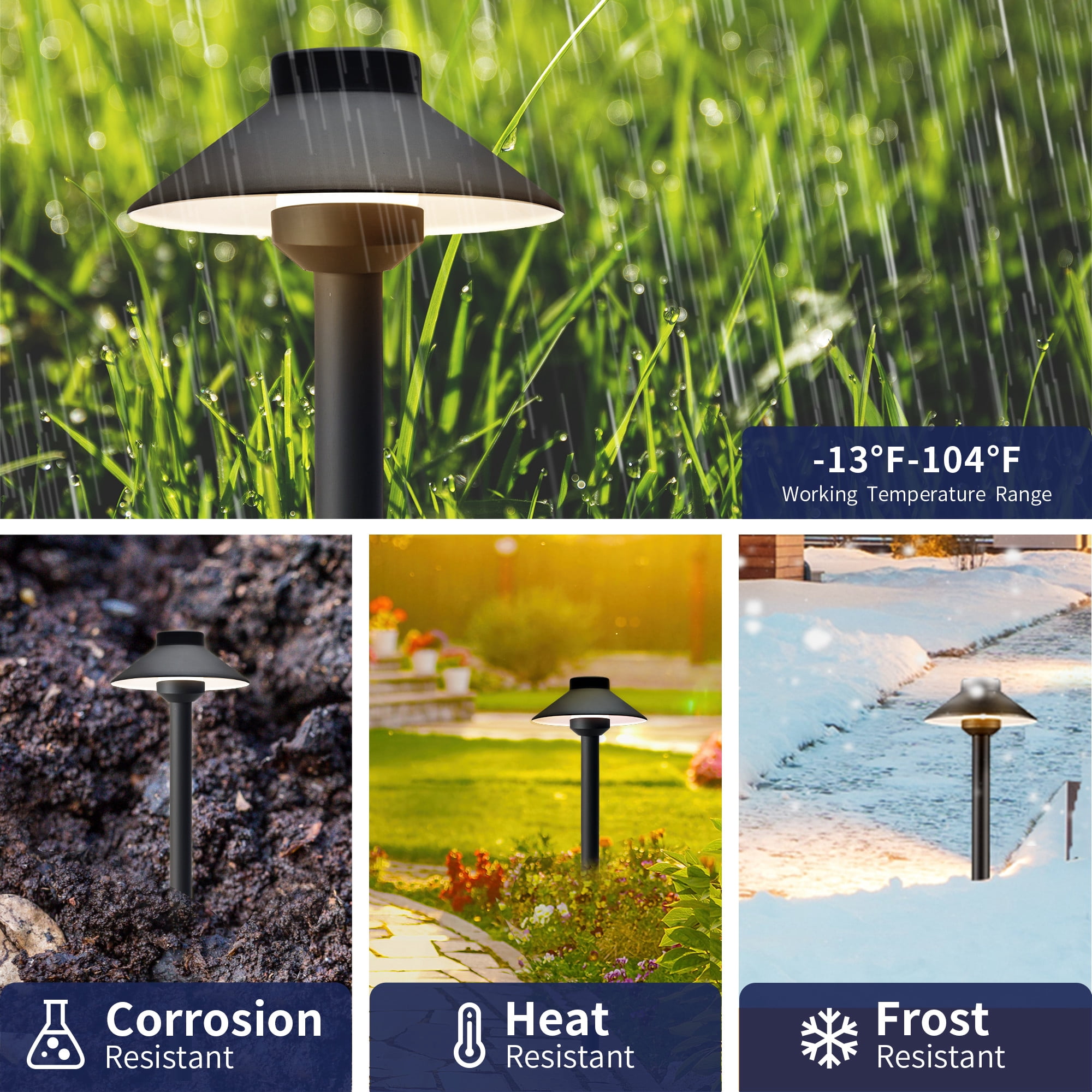 Gardenreet Brass Pathway Lights Black, Low Voltage LED Landscape Path Lights, 12V Outdoor Waterproof Landscape Lighting(Hat) for Walkway Driveway Garden Yard Without G4 Bulb(8 Pack)