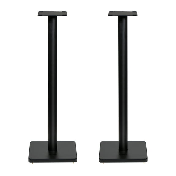 Fluance Floor Speaker Stands for Surround Sound and Bookshelf Speakers with Solid Construction, Adjustable Floor Spikes, Rubber Isolation Feet, Cable Management, Square Base - Matte Black/Pair (SS05S