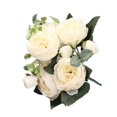 thumbnail image 4 of Ramo de flores 5 cabezas Capullos de rosa artificiales Boda decorativa Tela de seda de plástico Flor falsa, Blanco sidaley  HA6434-01B, 4 of 6