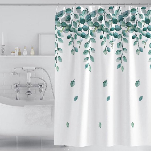 Cortina de ducha Vevor con estampado de hojas verdes y blancas 180x180 cm a prueba de moho