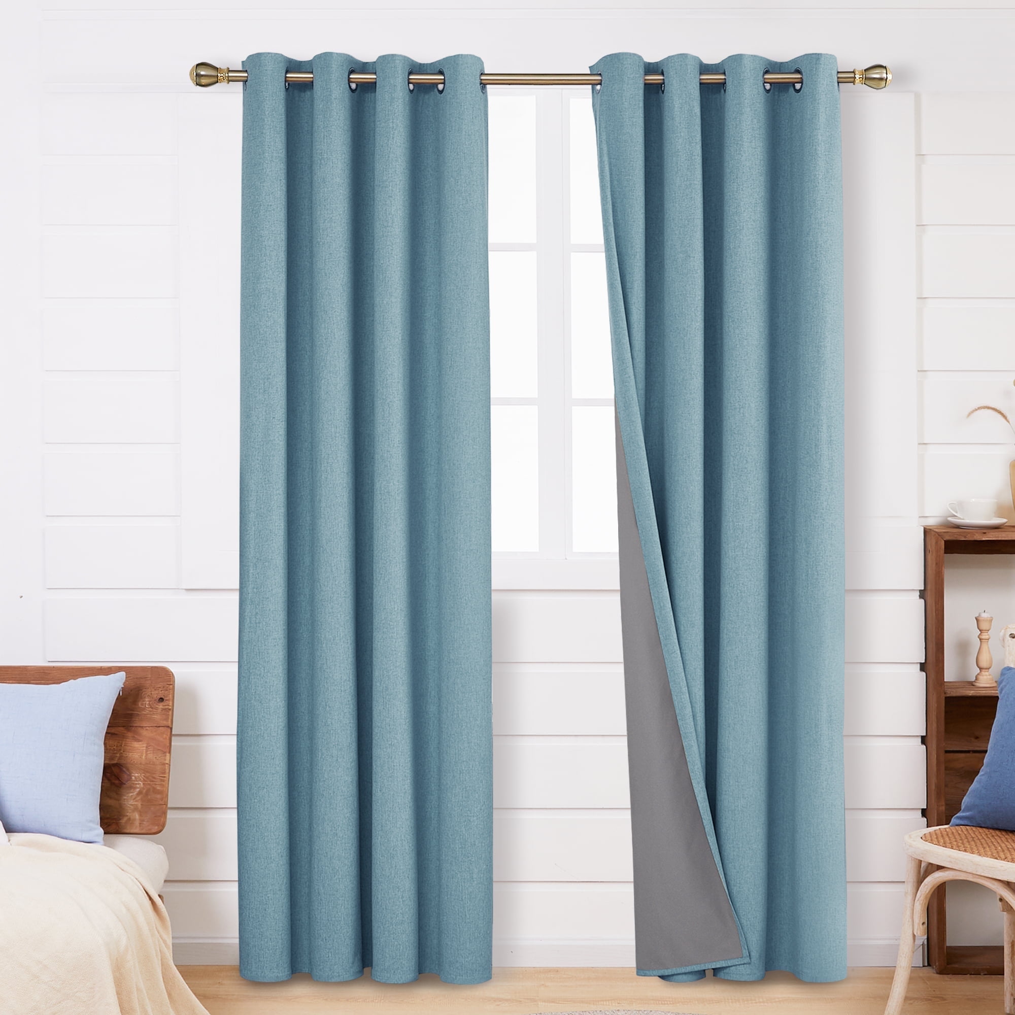 Deconovo 100% Blackout Curtains for Bedroom, 84 inch Length Pack of 2, Grommet Thermal Insulated Linen Curtains with Coating (Teal, 52" x 84", 2 Panels)