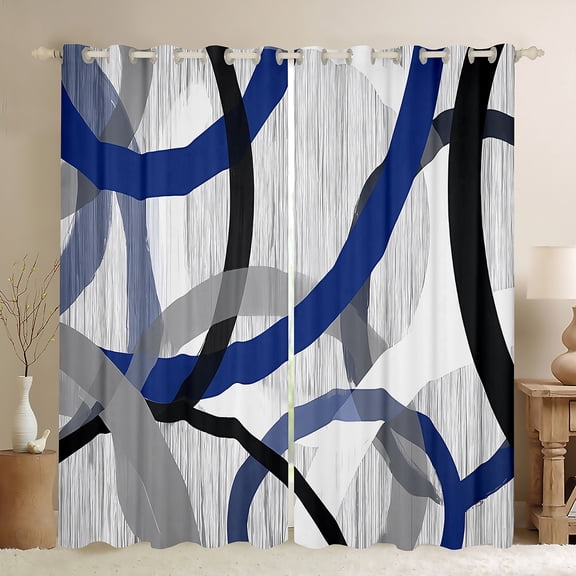 Manfei Geometric Circles Black Out Curtains, Gray Blue Black Curtains Pack of 2 (42x63 Each), Contemporary Abstract Art Bedroom Curtains, Luxury Bedroom Decor