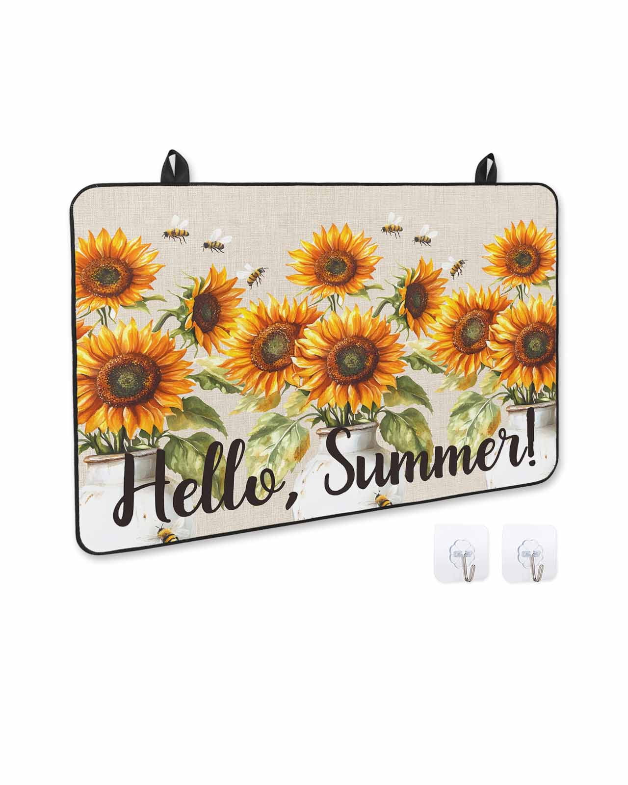 nqOlkjepod Large Induction Cooktop Protector Mat 31"x24", Sunflower Stove Top Covers for Electric Stove, White Bottle Yellow Floral Farm Summer Bee Stove Burner Cover Mats, Glass Top Stove Cover