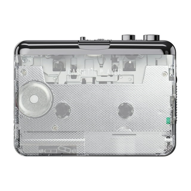 ezcap218PT Transparent Portable Cassette Player with Auto Reverse - Convert Tapes to MP3, Includes Editing Software, Headphones & USB Cable - Operates via 2 AA Batteries or USB Power (Batteries Not