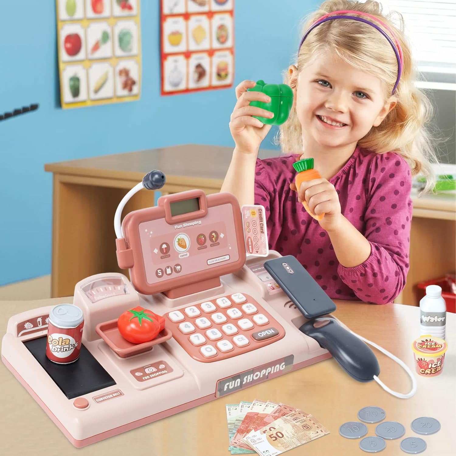 Cash Register for Kids Pink Learning Toy for Toddler Girls Boys Age +3 Mundo Toys