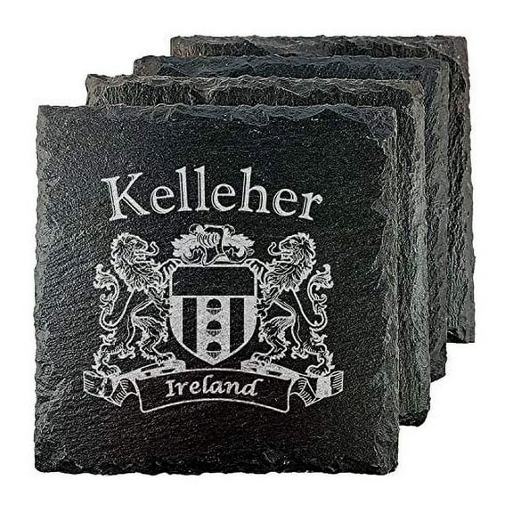 Kelleher Irish Coat of Arms Slate Coasters - Set of 4