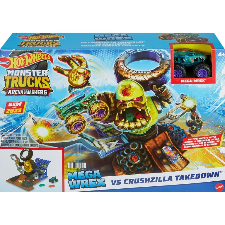 Hot Wheels Monster Trucks Arena Smashers Mega-Wrex vs. Crushzilla Takedown  Playset