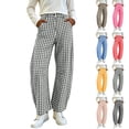 thumbnail image 2 of Oksale Womens Gingham Pants with Pockets Petite Pull On Summer Pants Casual Button High Waist Barrel Pants 2026 Summer Fashion Red L, 2 of 9