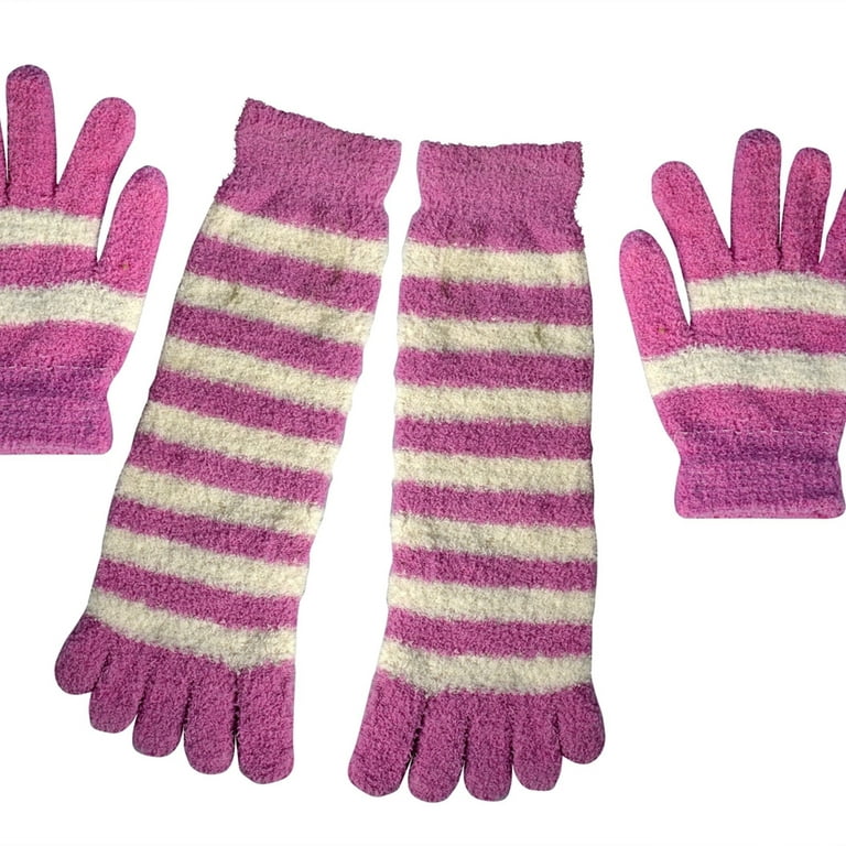 Winter Warm Striped Fuzzy Toe Socks and Gloves Pack