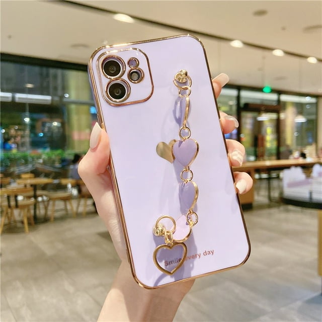 Funda de teléfono con corazón de amor para iPhone, carcasa galvanizada con correa de muñeca a prueba de golpes para modelos 11, 12, 13, 14 Pro Max, XS Max, XR, X, 8, 7 Plus, 11Pro Fivean unisex