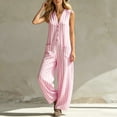 thumbnail image 7 of Costeam Womens Striped Sleeveless V Neck Button Front Jumpsuit Elastic Waist Loose Wide Leg Full Length with Side Pockets Soft Fabric Casual One Piece Pants, 7 of 7