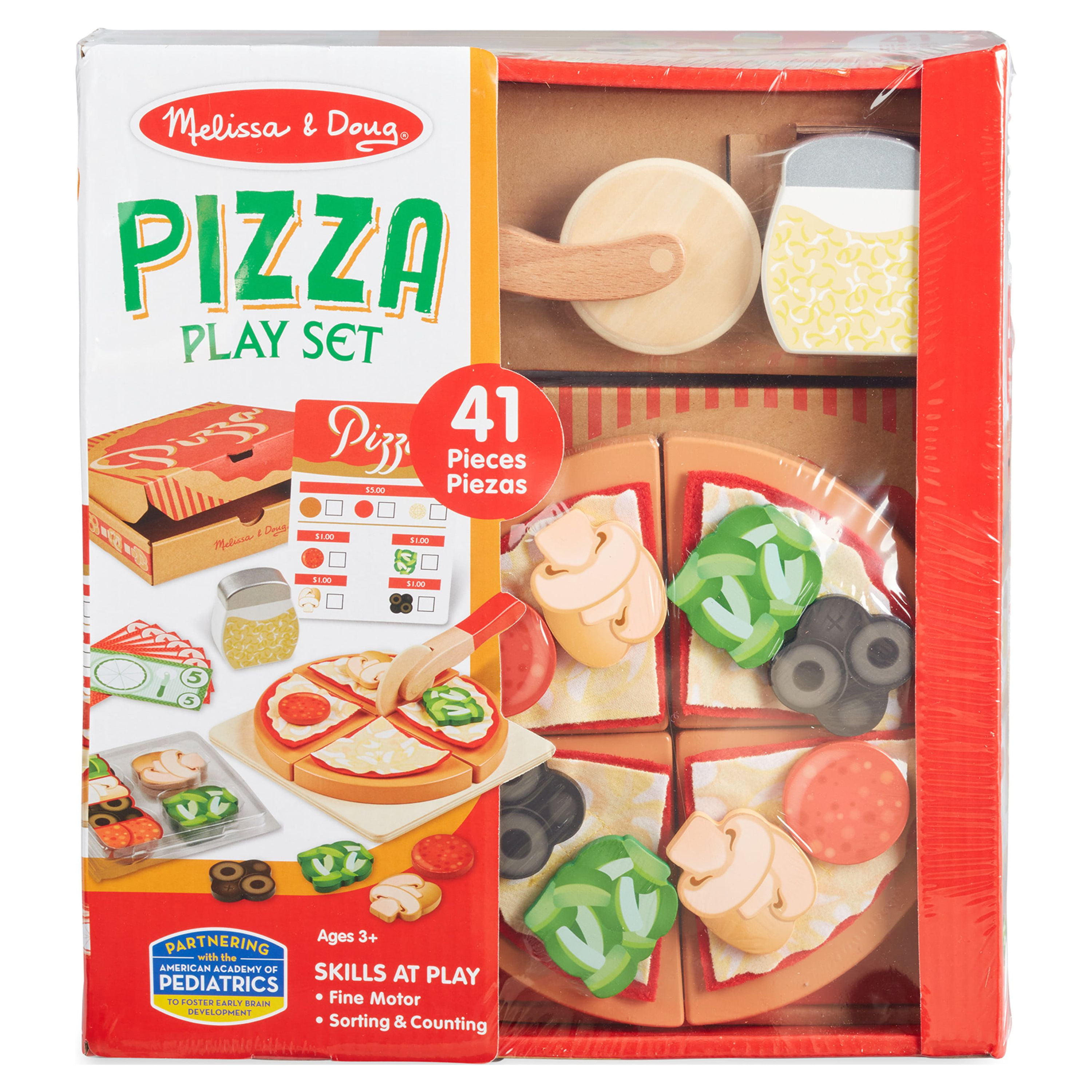 Melissa & Doug Wooden Pizza Play Food Set With 36 Toppings - Pretend Food  And Pizza Cutter/ Toy For Kids Ages 3+