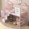 thumbnail image 2 of Hassch Twin Size Metal Loft Bed with Storage Staircase and Shelf, House Shaped Design with Window, Pink and White, 2 of 8