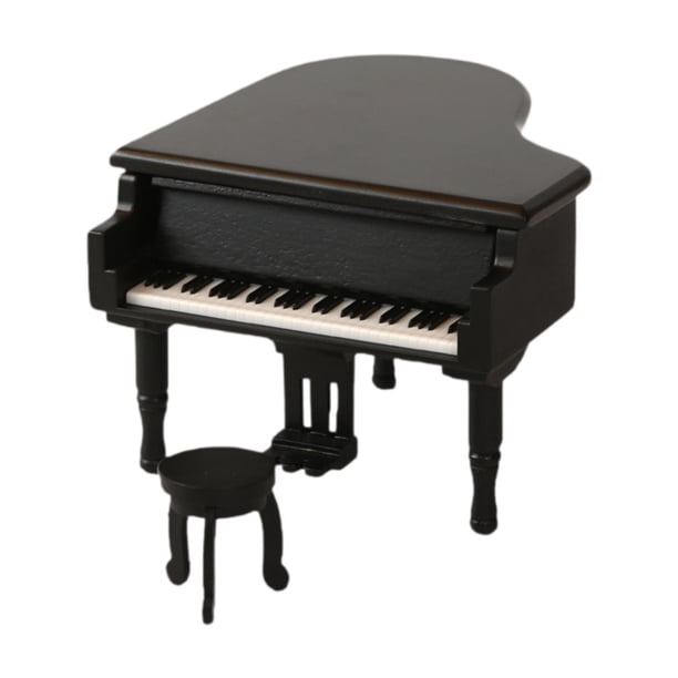 Caja de música de piano, adorno de madera para casa de muñecas, para cumpleaños y San Valentín. Negro