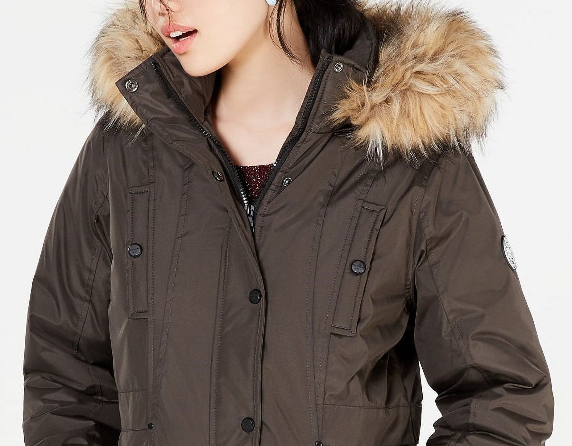 Madden Girl Juniors Women's Faux Fur Trim Hooded Parka Jacket, Gray XS - NEW - image 2 of 3