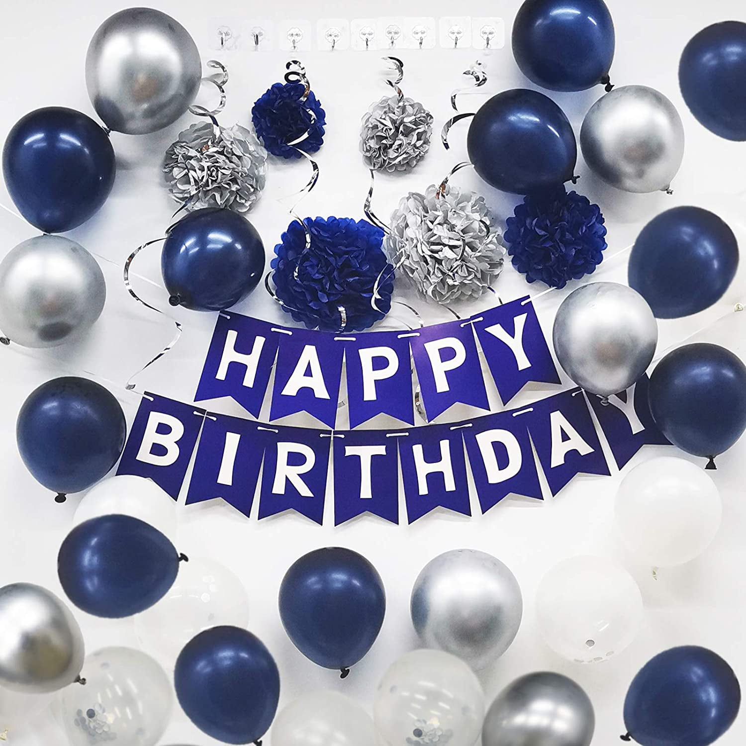 Blue Happy Birthday Decorations for Men, Navy Blue Silver Birthday Decoration Set for Men Women Boys Birthday Party Decorations - Walmart.com