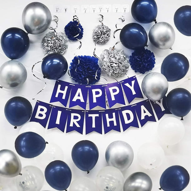 Lot de 2 décorations d'anniversaire pour homme Bleu Décorations de fête d' anniversaire pour homme femme garçon Grils, ballons joyeux anniversaire  pour décoration de fête (bleu) 