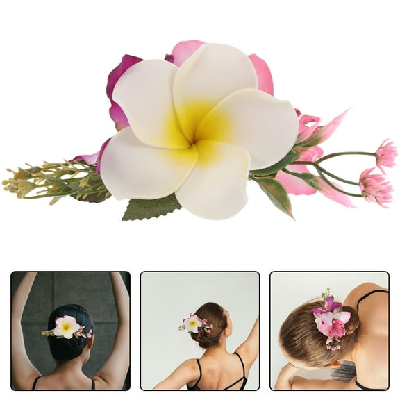 OFFIGAM Hawaiian Plumeria Hair Clips 2pcs Artificial Tropical Flower Hairpins Barrette Accessories for Luau Beach Party