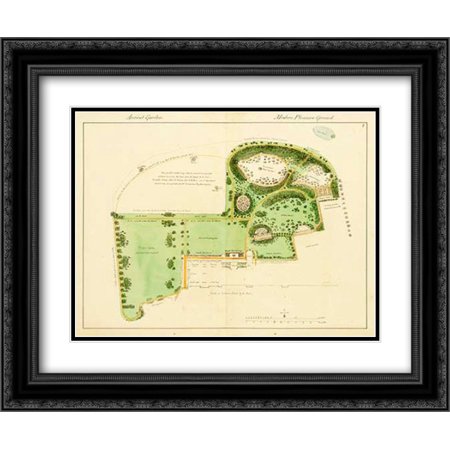 Ancient Garden and Modern Pleasure Garden: Plan, 1813 2x Matted 24x20 Black Ornate Framed Art Print by Repton,