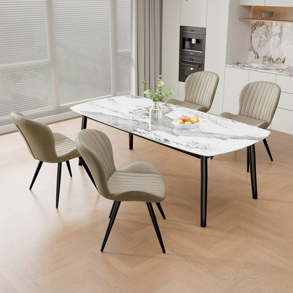 Hawsaiy Upholstered Dining Chairs Set of 4, Modern Kitchen Chairs with Backrest and Metal Legs, 19" Seat Height, Beige